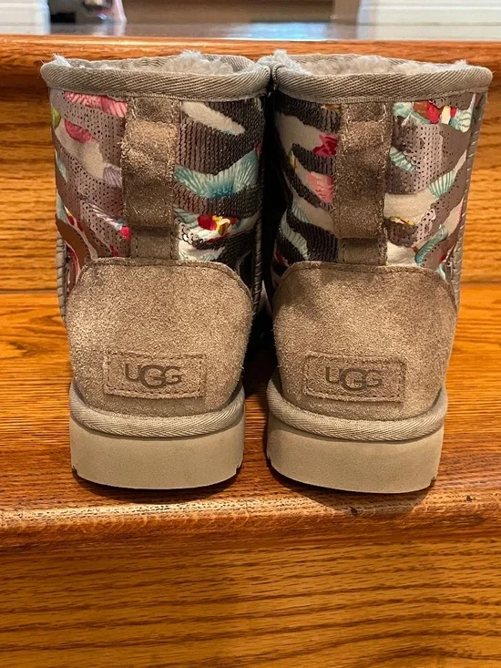 UGG Classic Mini Tiger Flower Sequin Boots - 8 - Picture 4 of 7